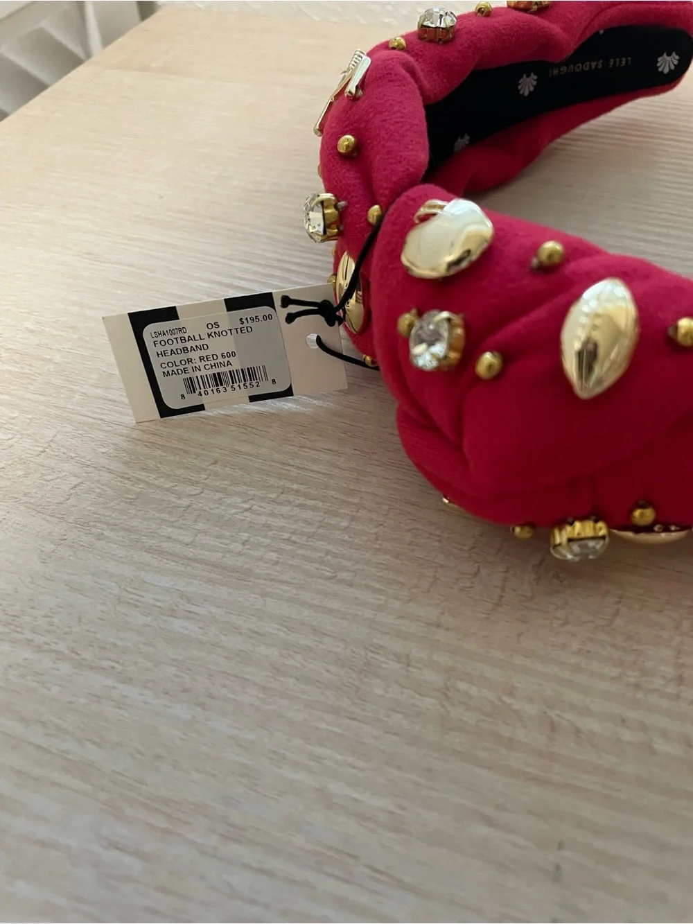 Lele Sadoughi Red Jeweled Padded Headband with Gold Accents